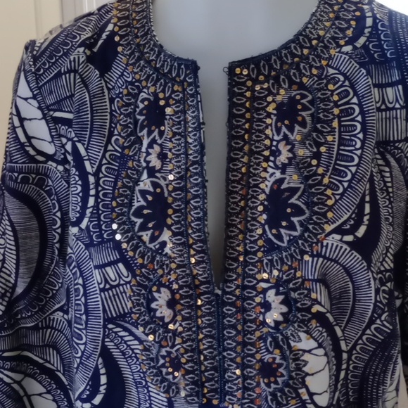 Like new Tory Burch blue and white abstract print tunic dress size 8 - Picture 2 of 11